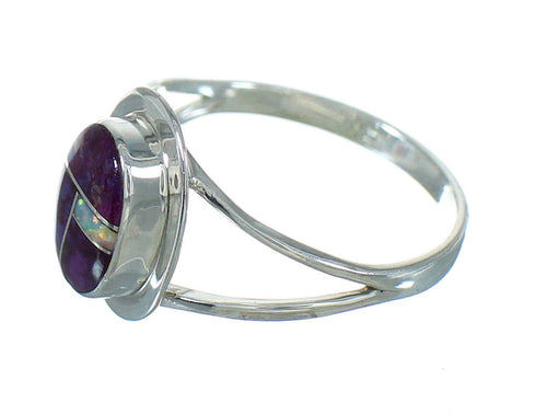 Southwestern Genuine Sterling Silver Magenta Turquoise And Opal Ring Size 5-1/4 QX68357